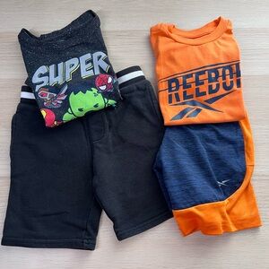 Boy’s Bundle Size 4T Reebok Matching Short Set, Marvel Shirt